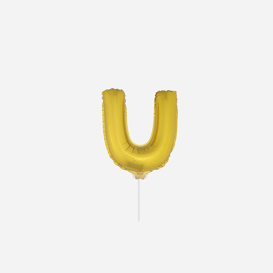 Ballon lettre "U" en aluminium avec bâton 41 cm or