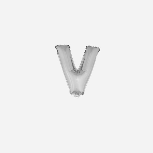 Ballon lettre "V" en aluminium avec bâton 41 cm argent