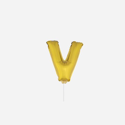 Ballon lettre "V" en aluminium avec bâton 41 cm or