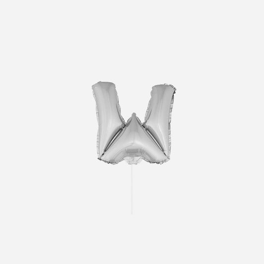 Ballon lettre "W" en aluminium avec bâton 41 cm argent