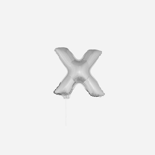 Ballon lettre "X" en aluminium avec bâton 41 cm argent