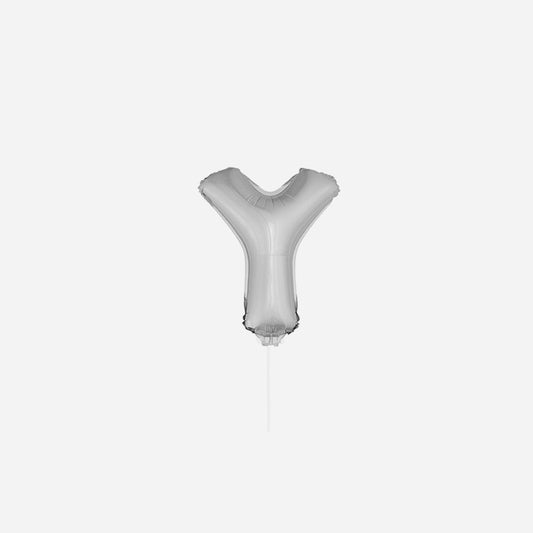 Ballon lettre "Y" en aluminium avec bâton 41 cm argent