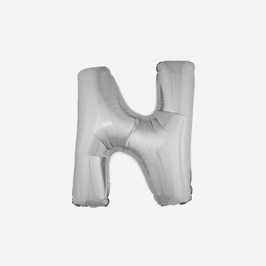 Ballon lettre "N" en aluminium 1 m argent