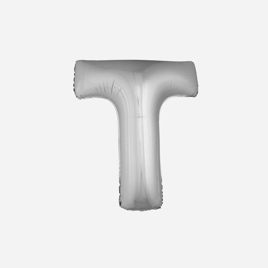 Ballon lettre "T" en aluminium 1 m argent
