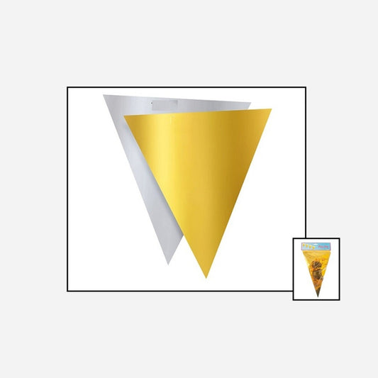 Guirlande 10 fanions uni or/argent 5 m