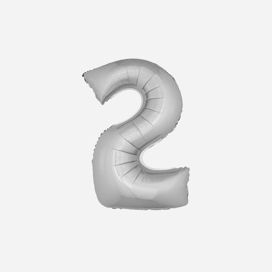 Ballon chiffre "2" en aluminium argent 1 m