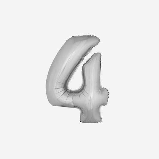 Ballon chiffre "4" en aluminium argent 1 m