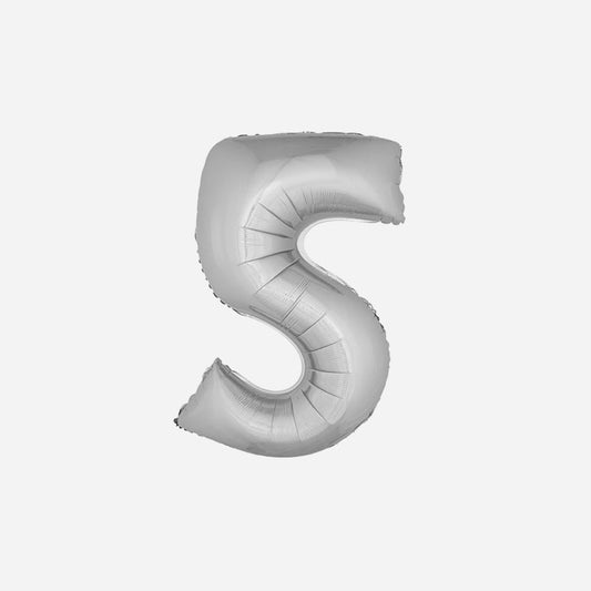 Ballon chiffre "5" en aluminium argent 1 m