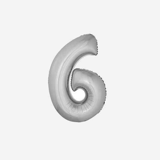 Ballon chiffre "6" en aluminium argent 1 m