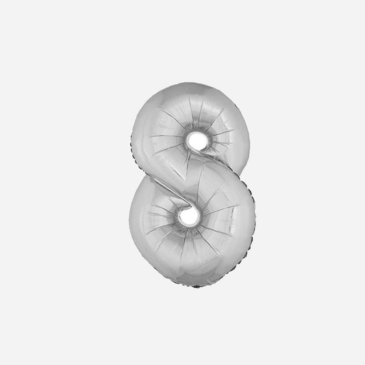 Ballon chiffre "8" en aluminium argent 1 m
