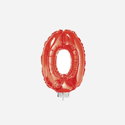 Ballon chiffre "0" en aluminium avec bâton rouge 40 cm