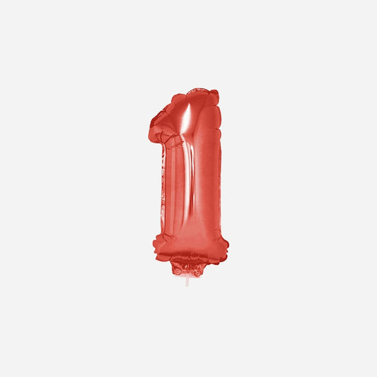Ballon chiffre "1" en aluminium avec bâton rouge 40 cm