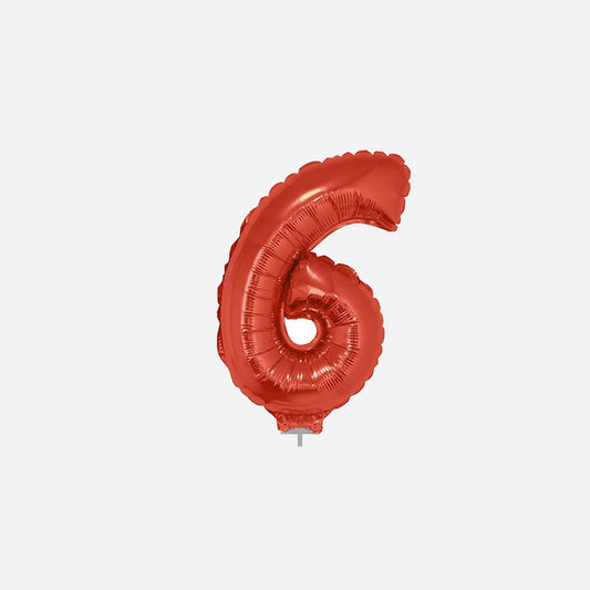 Ballon chiffre "6" en aluminium avec bâton rouge 40 cm