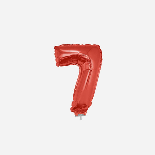Ballon chiffre "7" en aluminium avec bâton rouge 40 cm