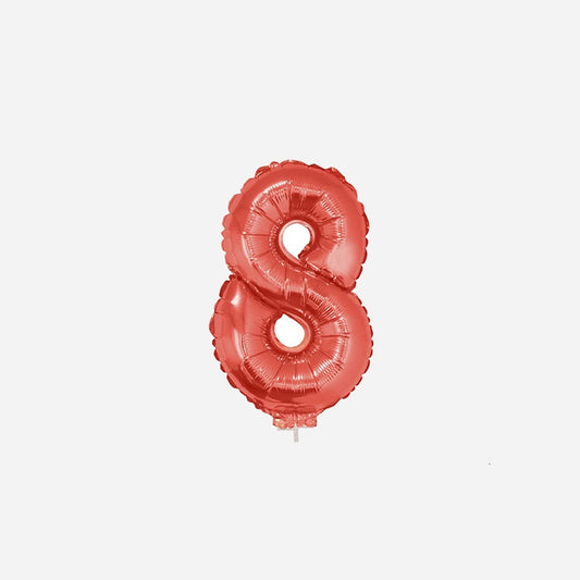 Ballon chiffre "8" en aluminium avec bâton rouge 40 cm