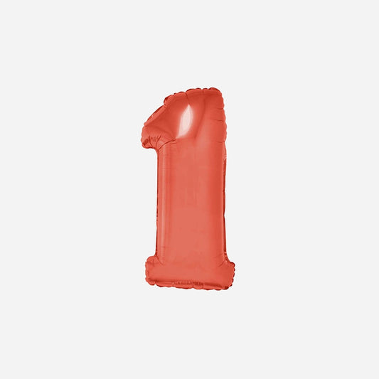 Ballon chiffre "1" en aluminium rouge 1 m