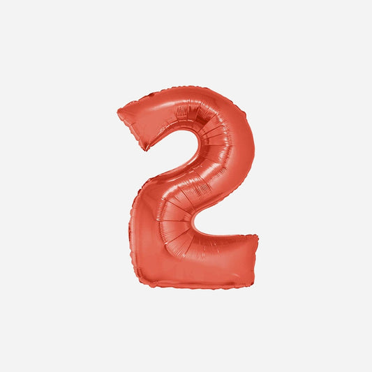 Ballon chiffre "2" en aluminium rouge 1 m