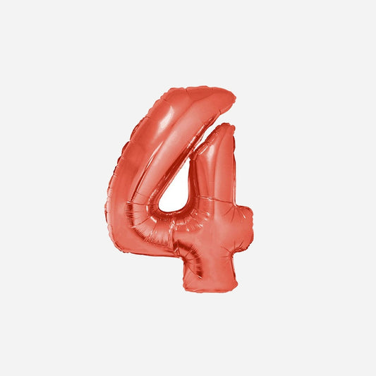 Ballon chiffre "4" en aluminium rouge 1 m
