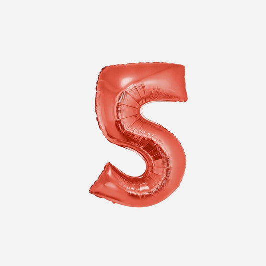Ballon chiffre "5" en aluminium rouge 1 m