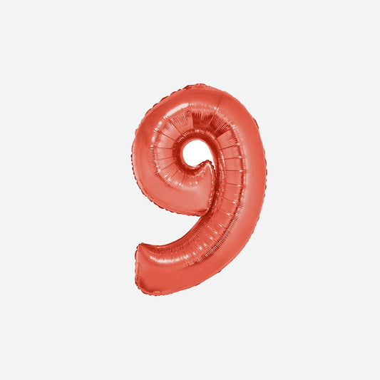 Ballon chiffre "9" en aluminium rouge 1 m