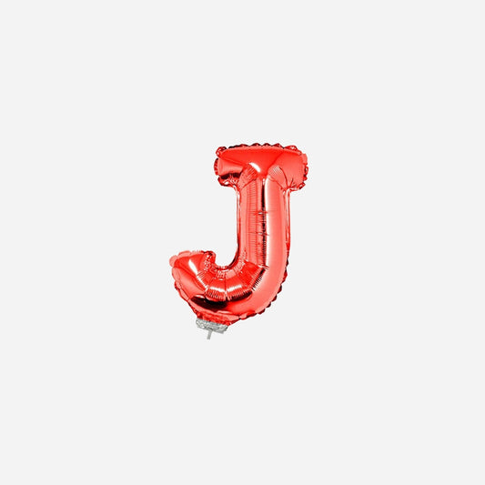 Ballon lettre "J" en aluminium avec bâton 41 cm rouge