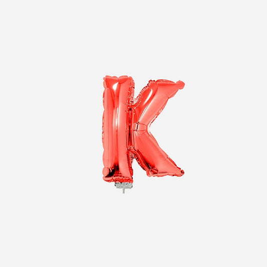 Ballon lettre "K" en aluminium avec bâton 41 cm rouge