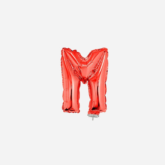 Ballon lettre "M" en aluminium avec bâton 41 cm rouge