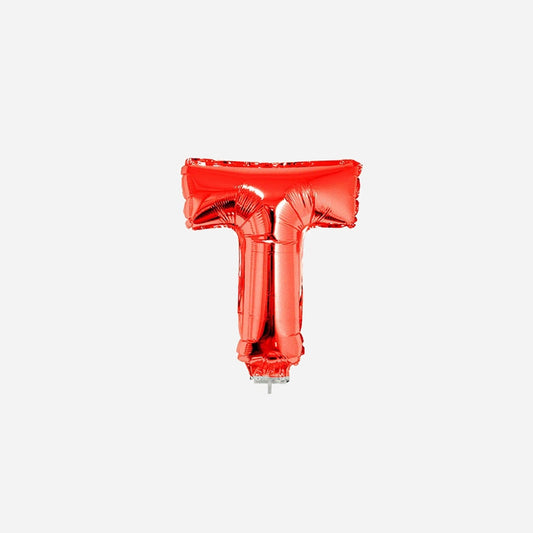 Ballon lettre "T" en aluminium avec bâton 41 cm rouge