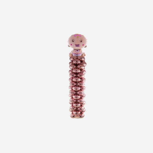 Kit support avec ballons aluminium motif baby girl rose 1,75 m