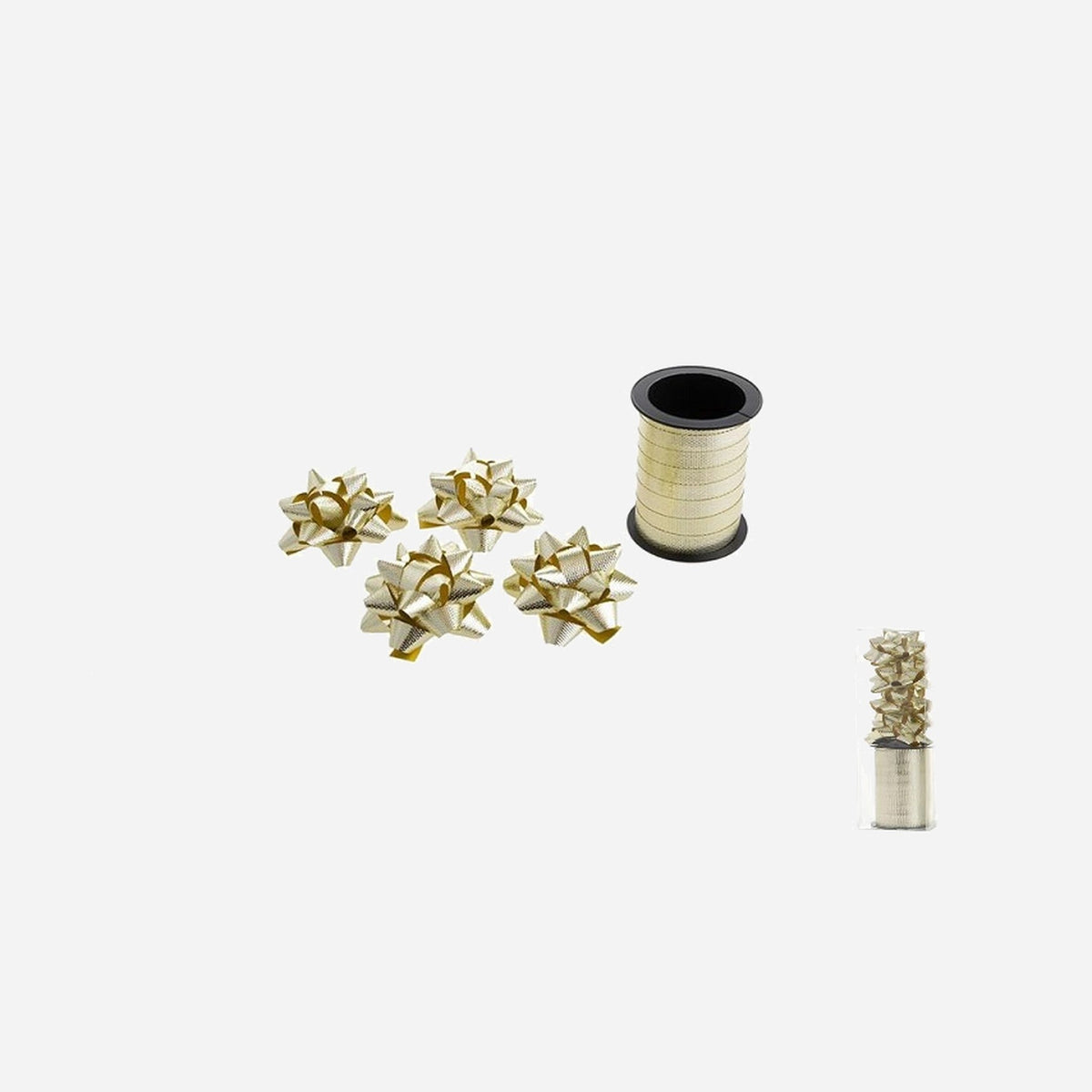 Lot de 4 noeuds pour cadeaux avec ruban or 10 m