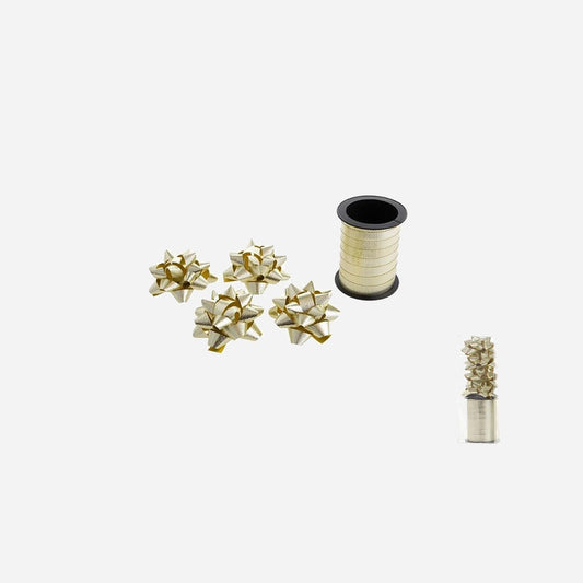 Lot de 4 noeuds pour cadeaux avec ruban or 10 m
