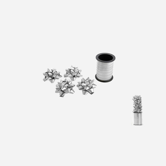 Lot de 4 noeuds pour cadeaux avec ruban argent 10 m