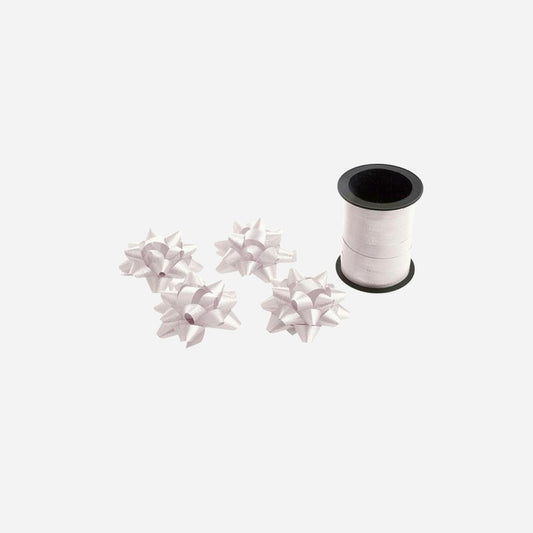 Lot de 4 noeuds pour cadeaux avec ruban blanc 10 m