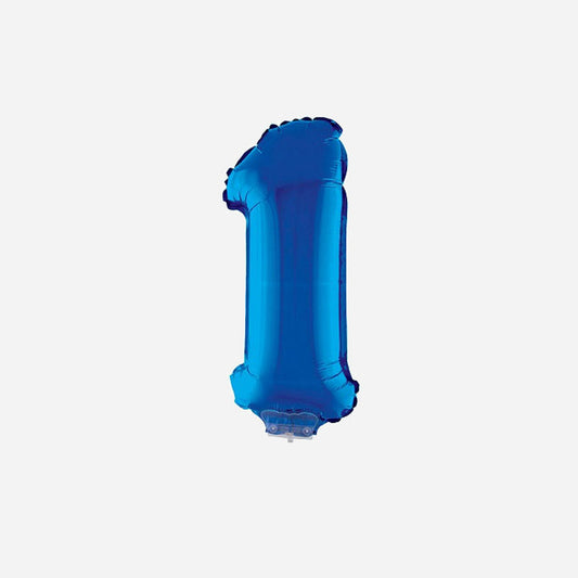 Ballon chiffre "1" en aluminium avec bâton bleu 40 cm