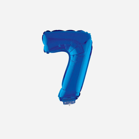 Ballon chiffre "7" en aluminium avec bâton bleu 40 cm