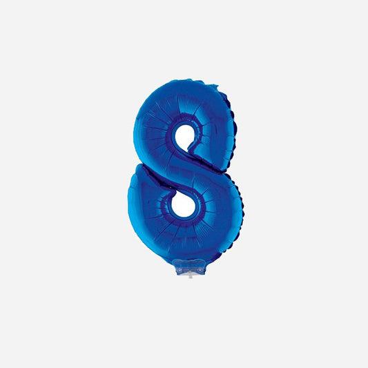 Ballon chiffre "8" en aluminium avec bâton bleu 40 cm