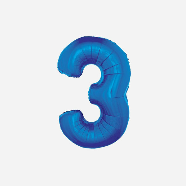 Ballon chiffre "3" en aluminium bleu 1 m