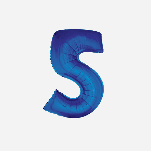 Ballon chiffre "5" en aluminium bleu 1 m