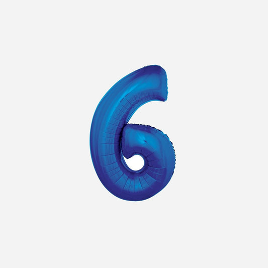 Ballon chiffre "6" en aluminium bleu 1 m