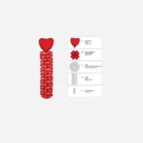 Kit support avec ballons aluminium motif coeur 1,6 m