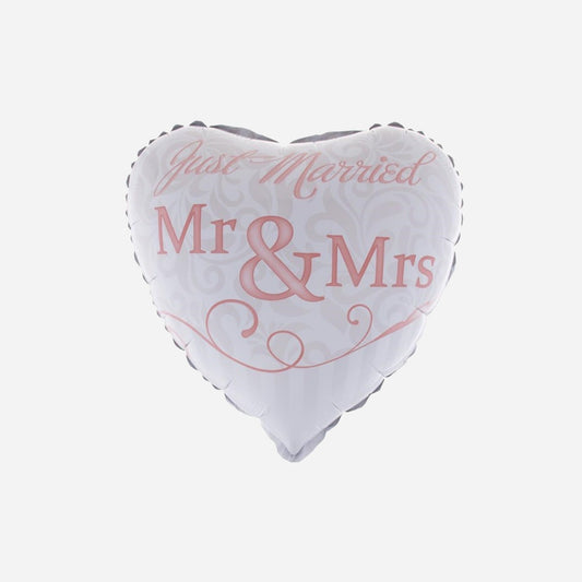 Ballon aluminium coeur Just Married blanc rose 55 × 46 cm