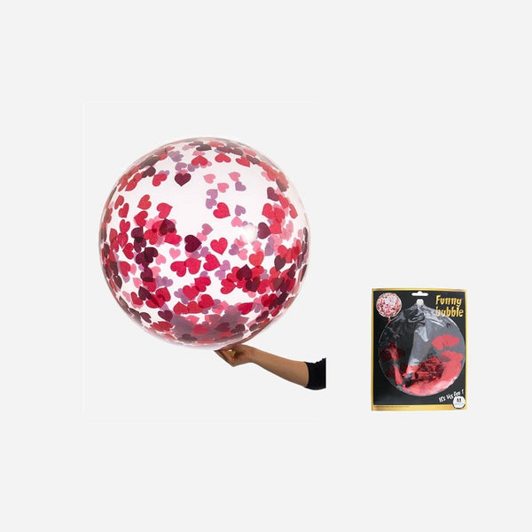 Ballon rond transparent avec confettis coeur rouge 45 cm