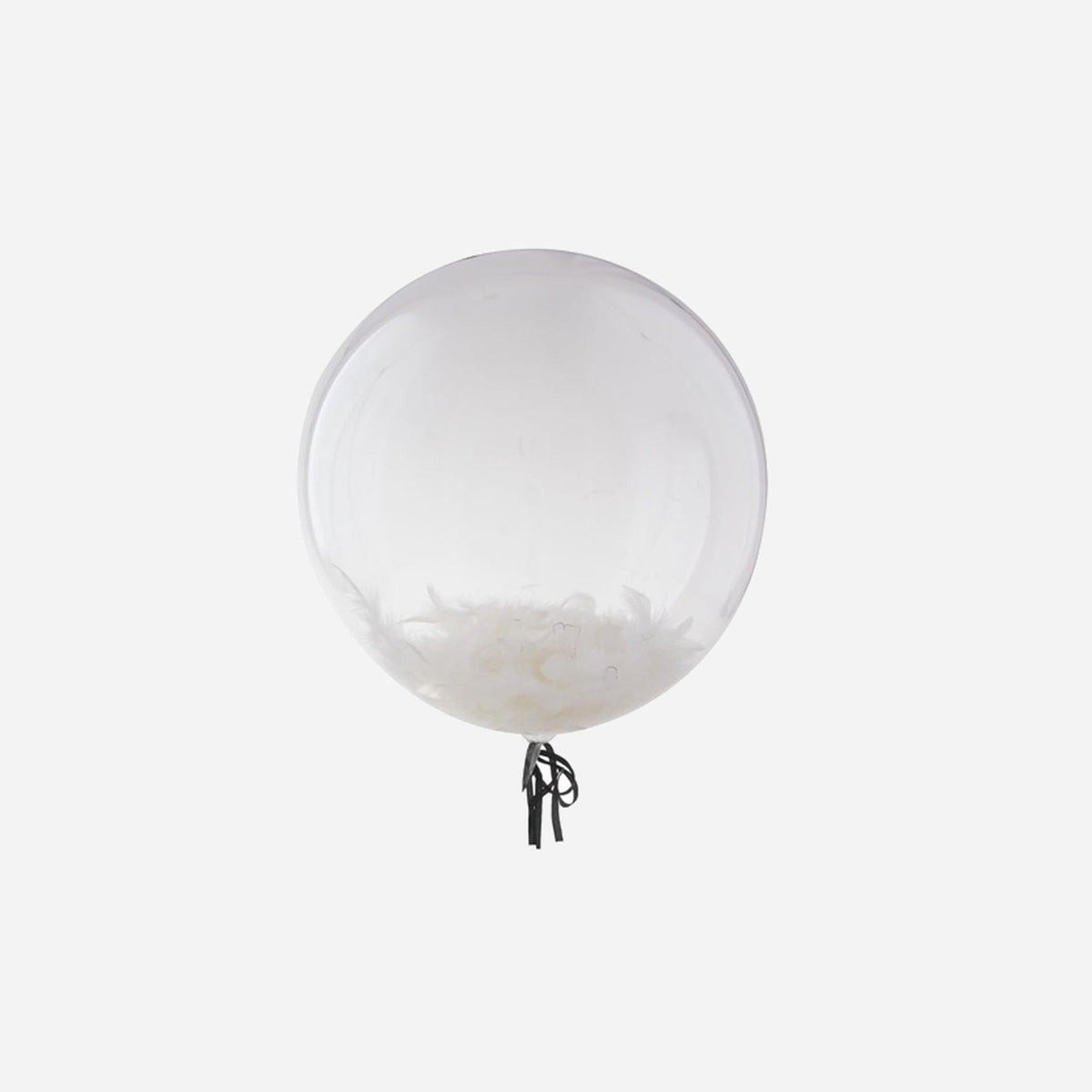 Ballon transparent avec plumes blanches 45 cm