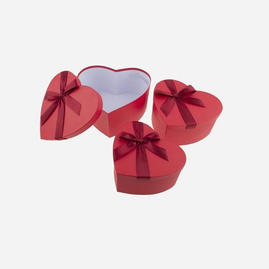 Lot de 3 boîtes/urnes à cadeaux luxe motifs coeurs rouge