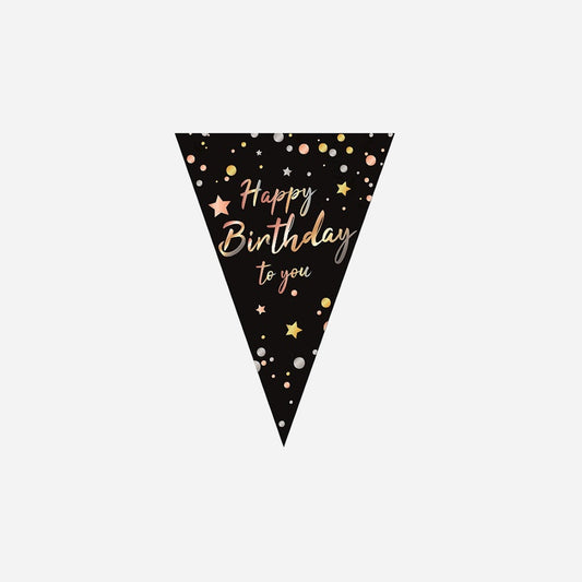 Guirlande 10 fanions motif "Happy Birthday" noir 5 m