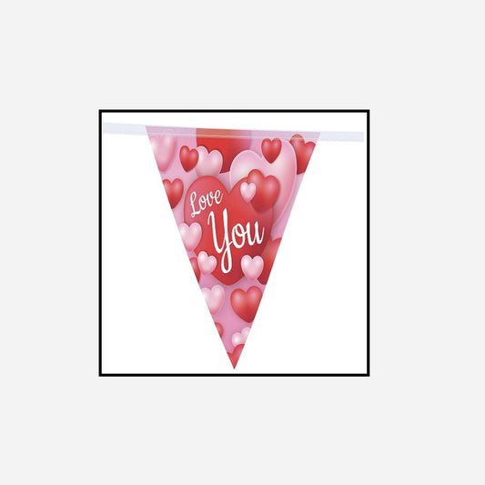 Guirlande 10 fanions motif "Love You" 5 m