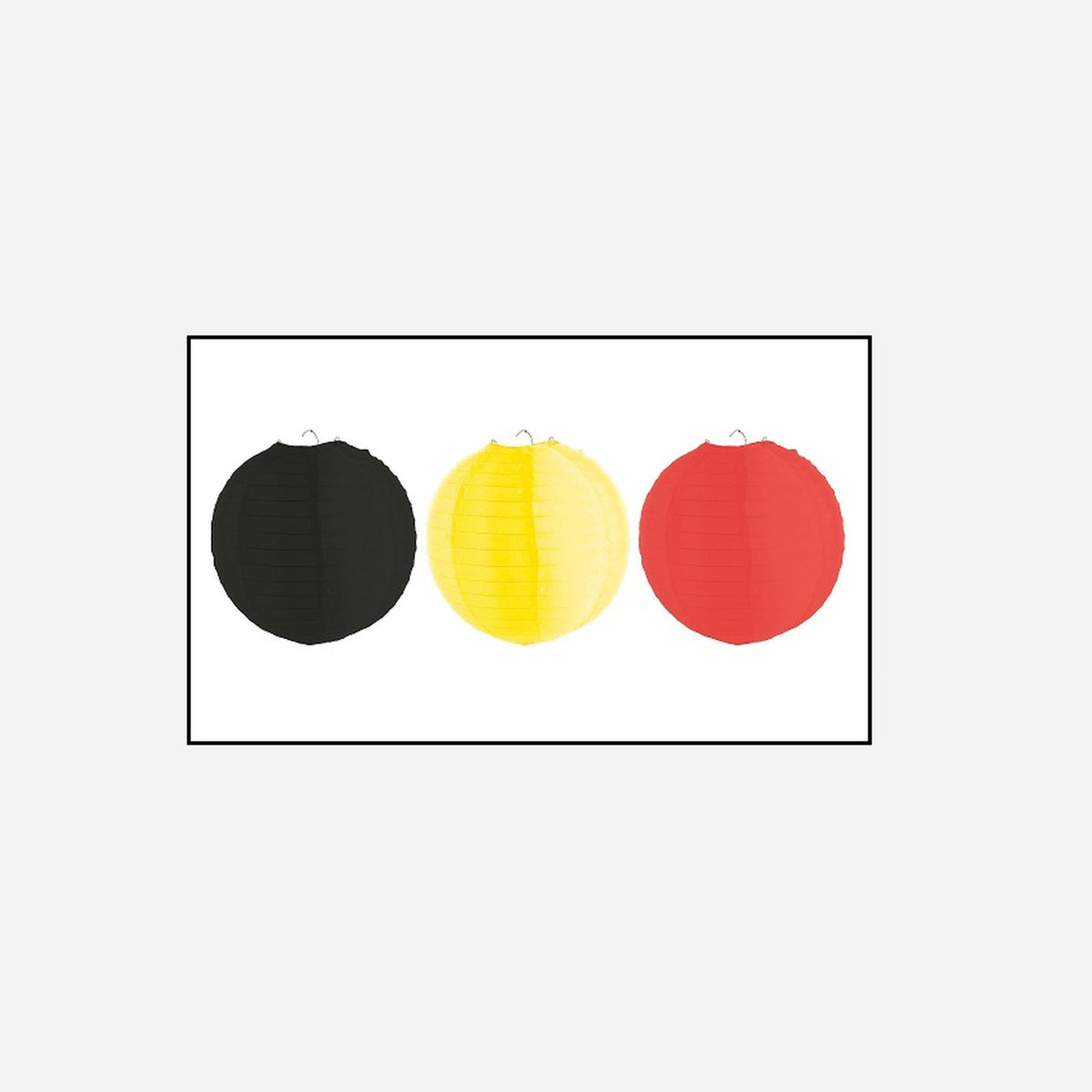 Lot de 3 lampions nylon noir jaune rouge Allemagne Belgique 30 cm