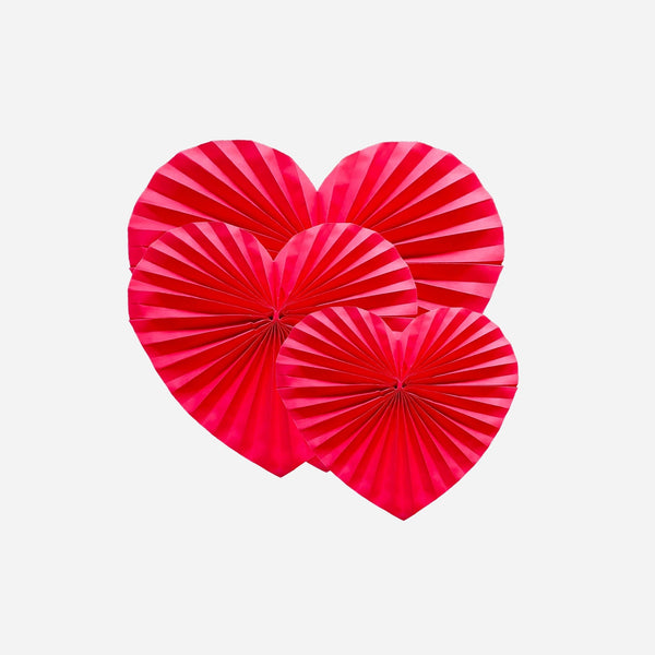 Lot de 6 décorations coeurs papier rouge 20/30/40 cm