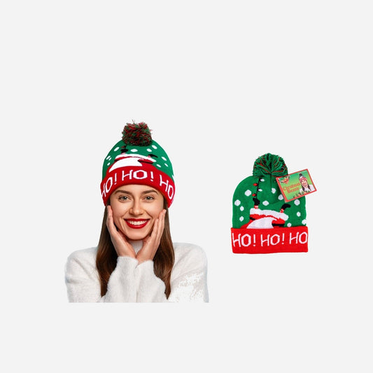 Bonnet de noël motif "Ho! Ho! Ho!" avec pompon adulte