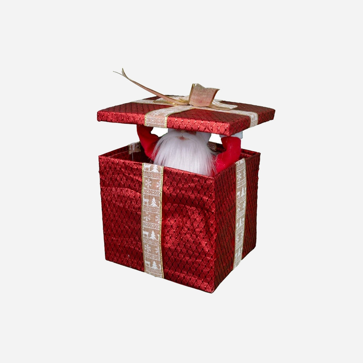 Paquet cadeau avec Père Noël lumineux sonore et motorisé 30 × 30 cm